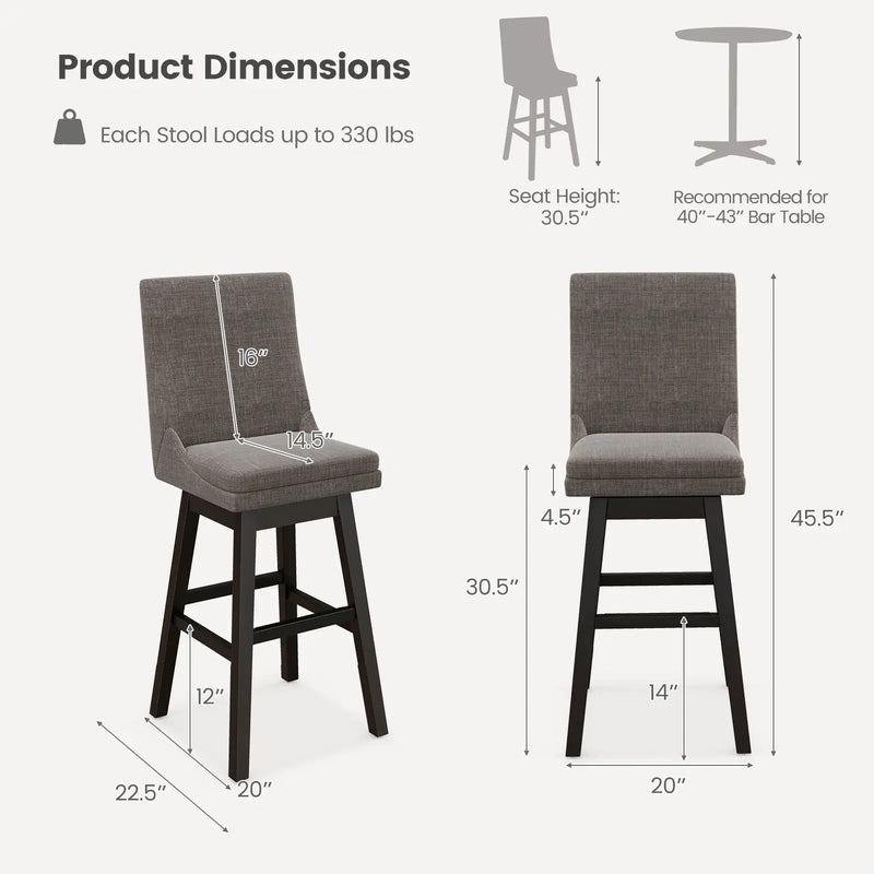 Set of 2 360¬∞ Swivel Bar Stool with Rubber Wood Legs Footrest by DirectDeals