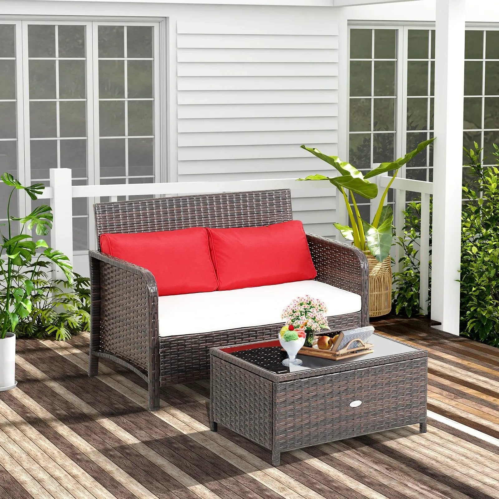 2 Pieces Wicker Loveseat Set with Coffee Table by DirectDeals