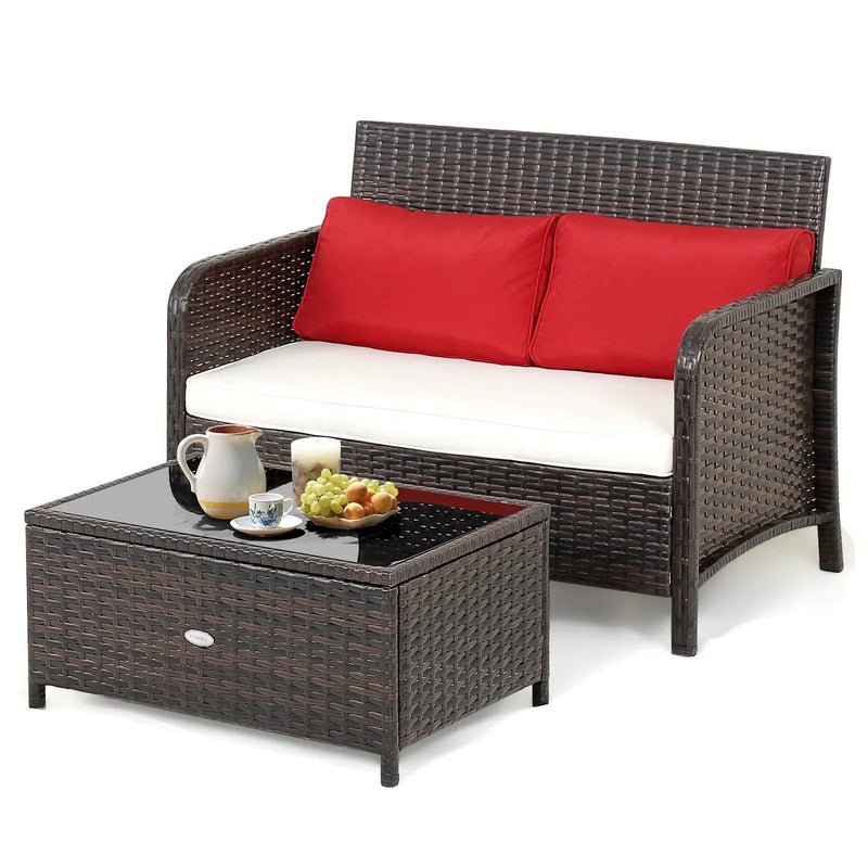 2 Pieces Wicker Loveseat Set with Coffee Table by DirectDeals