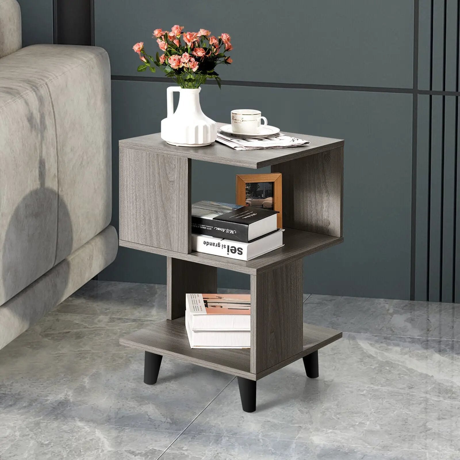 2 Pieces Wooden Modern Nightstand Set with Legs for Living Room by DirectDeals
