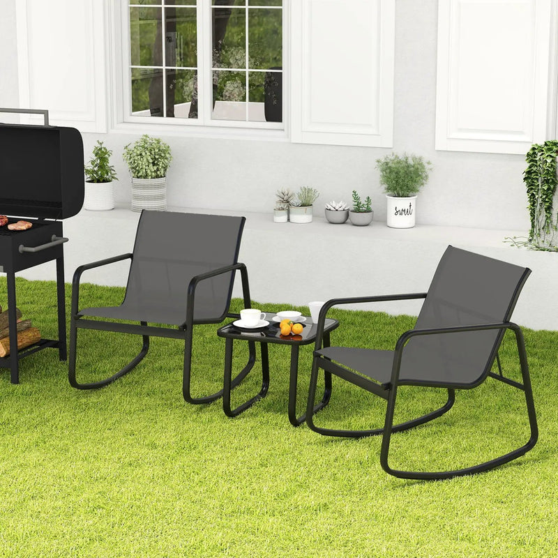 3-Piece Rocking Bistro Set with Glass Table for Patio by DirectDeals