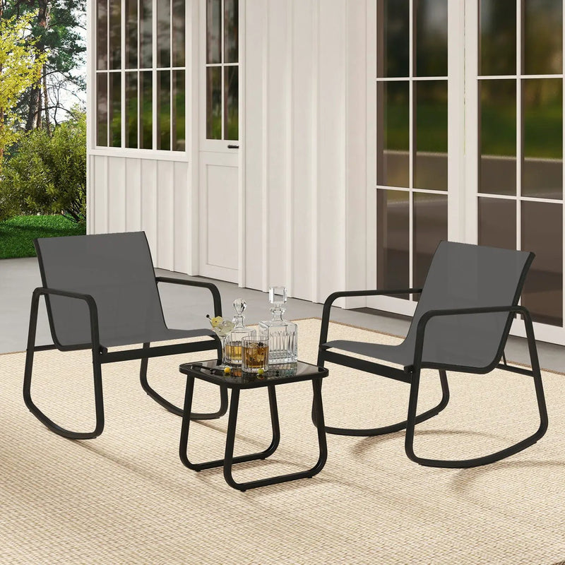 3-Piece Rocking Bistro Set with Glass Table for Patio by DirectDeals