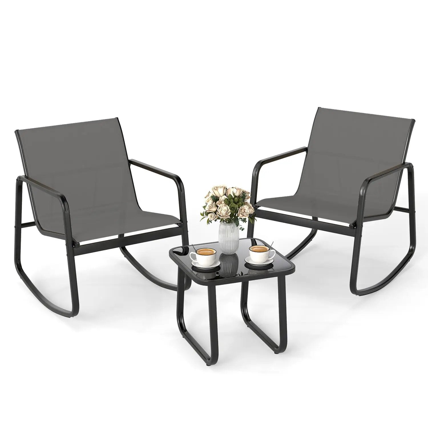 3-Piece Rocking Bistro Set with Glass Table for Patio by DirectDeals