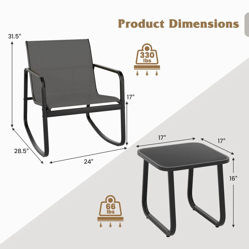 3-Piece Rocking Bistro Set with Glass Table for Patio by DirectDeals