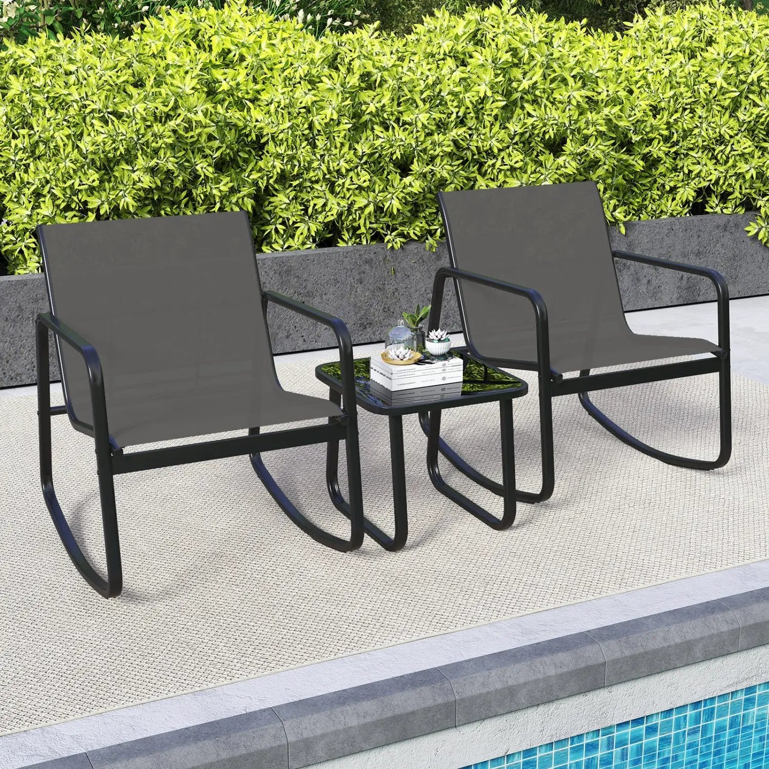 3-Piece Rocking Bistro Set with Glass Table for Patio by DirectDeals
