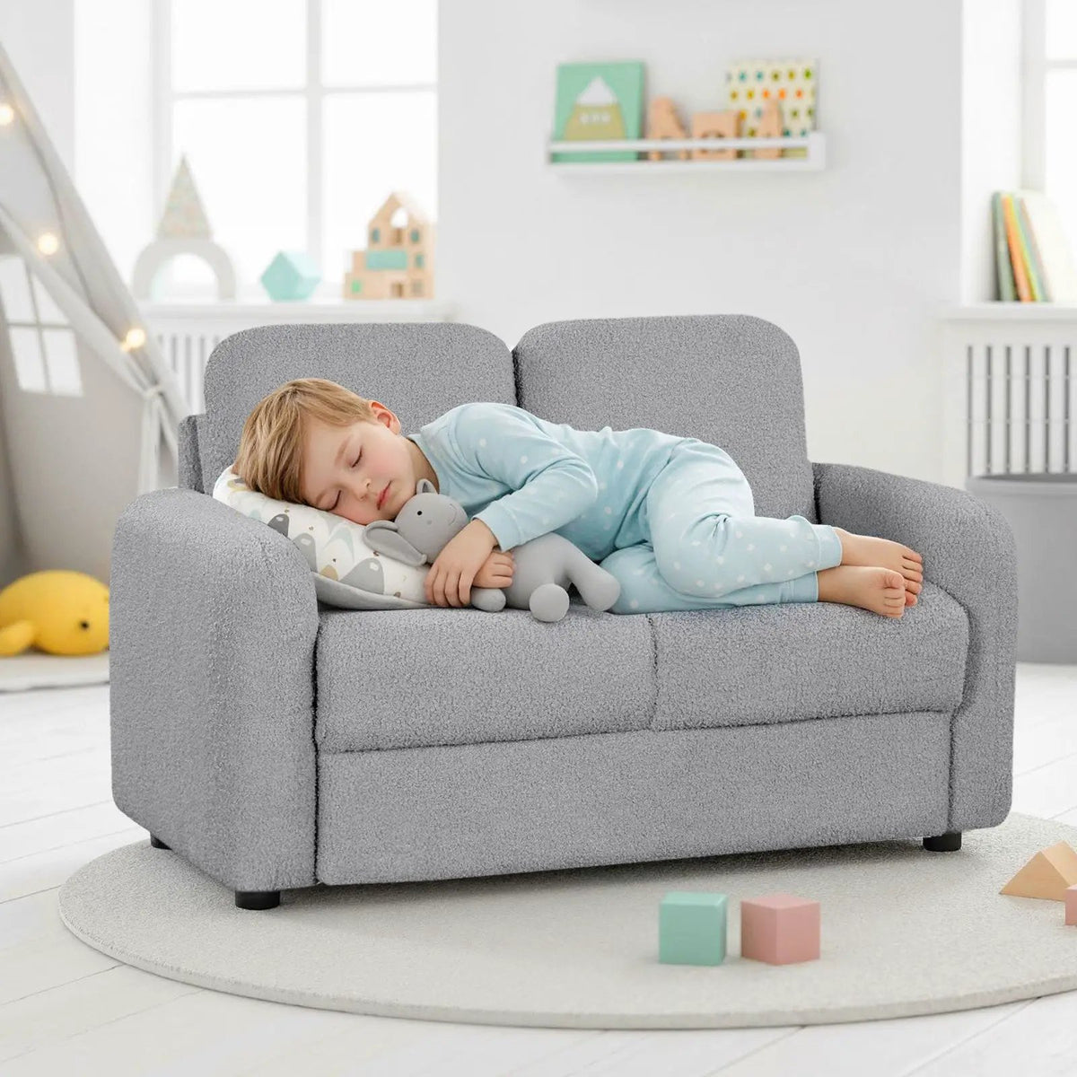 2-Seat Kids Sofa Toddler Sofa Couch with Soft Teddy Fleece Upholstery and Solid Wooden Frame, photo 2 of 24
