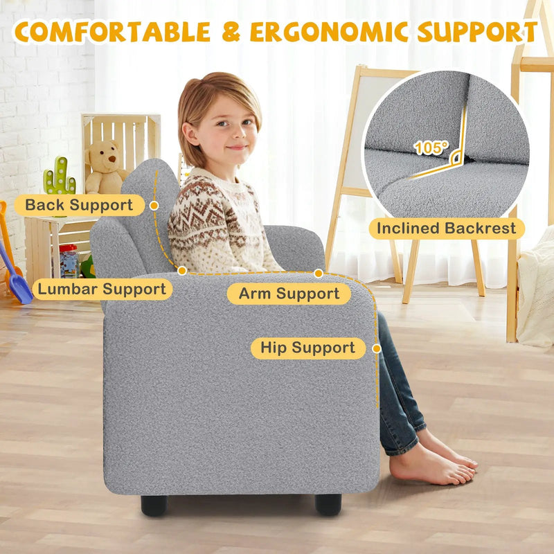 2-Seat Kids Sofa Toddler Sofa Couch with Soft Teddy Fleece Upholstery and Solid Wooden Frame by DirectDeals