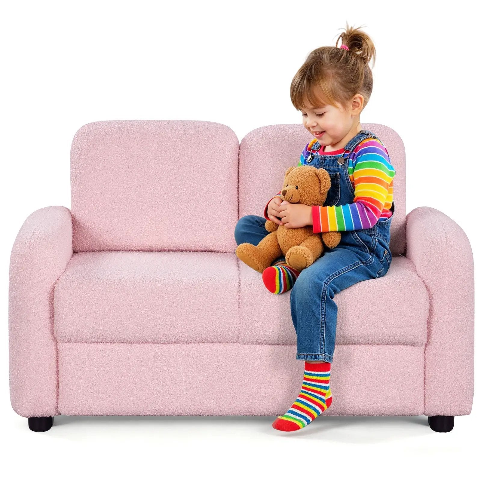 2-Seat Kids Sofa Toddler Sofa Couch with Soft Teddy Fleece Upholstery and Solid Wooden Frame by DirectDeals
