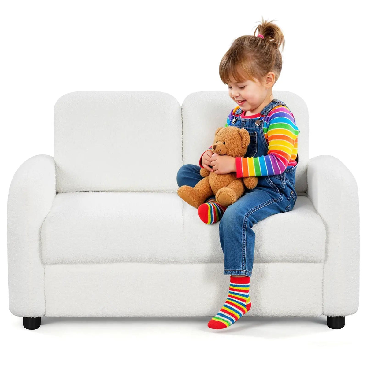 2-Seat Kids Sofa Toddler Sofa Couch with Soft Teddy Fleece Upholstery and Solid Wooden Frame, photo 8 of 24