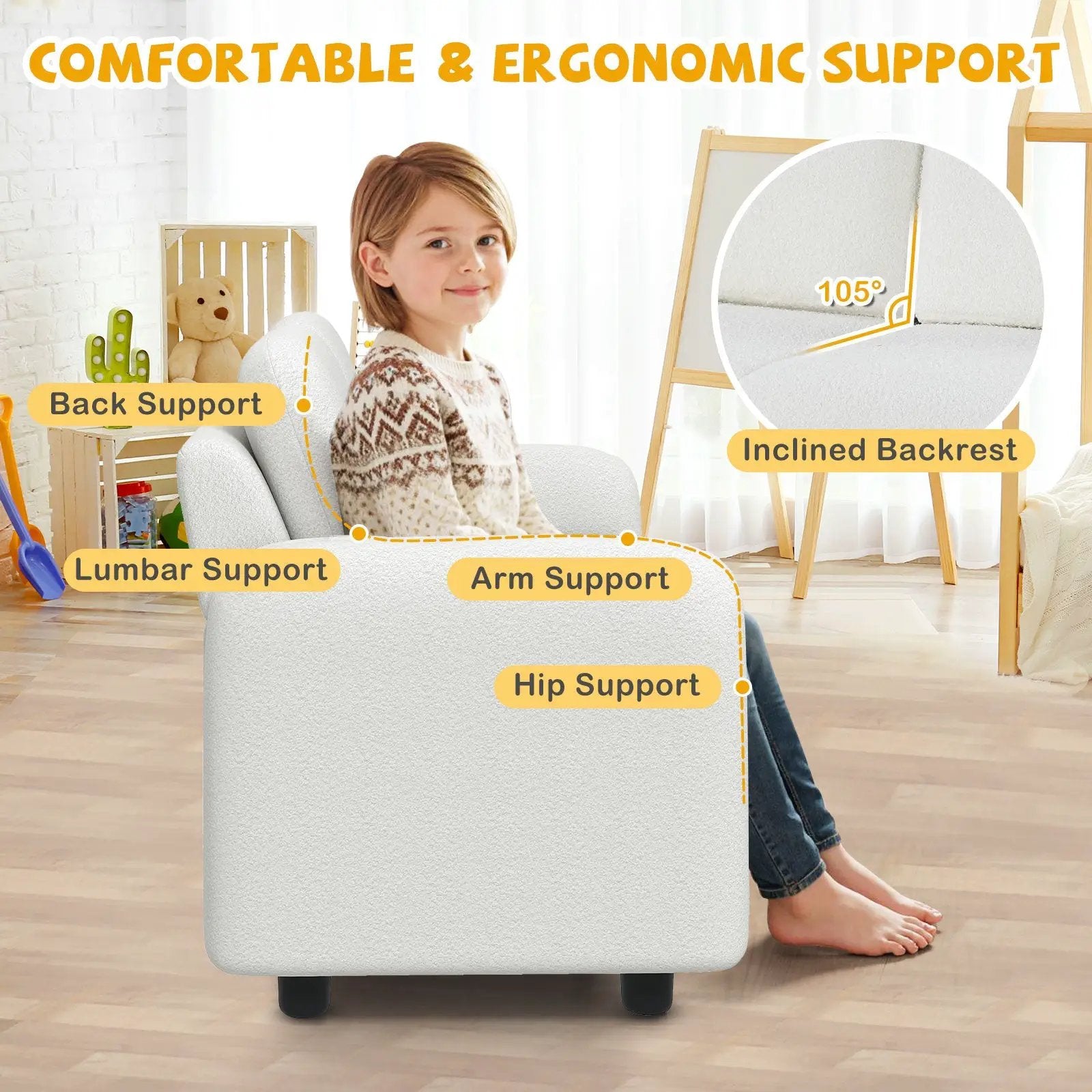 2-Seat Kids Sofa Toddler Sofa Couch with Soft Teddy Fleece Upholstery and Solid Wooden Frame by DirectDeals