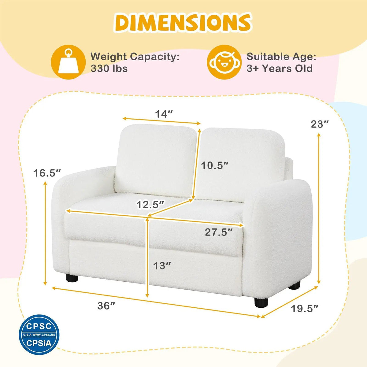 2-Seat Kids Sofa Toddler Sofa Couch with Soft Teddy Fleece Upholstery and Solid Wooden Frame, photo 11 of 24
