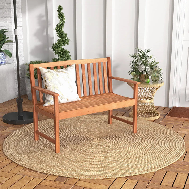 2-Seat Patio Wood Bench with Cozy Armrests and Backrest by DirectDeals
