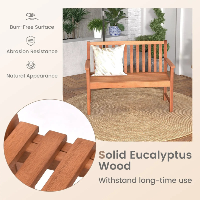 2-Seat Patio Wood Bench with Cozy Armrests and Backrest by DirectDeals