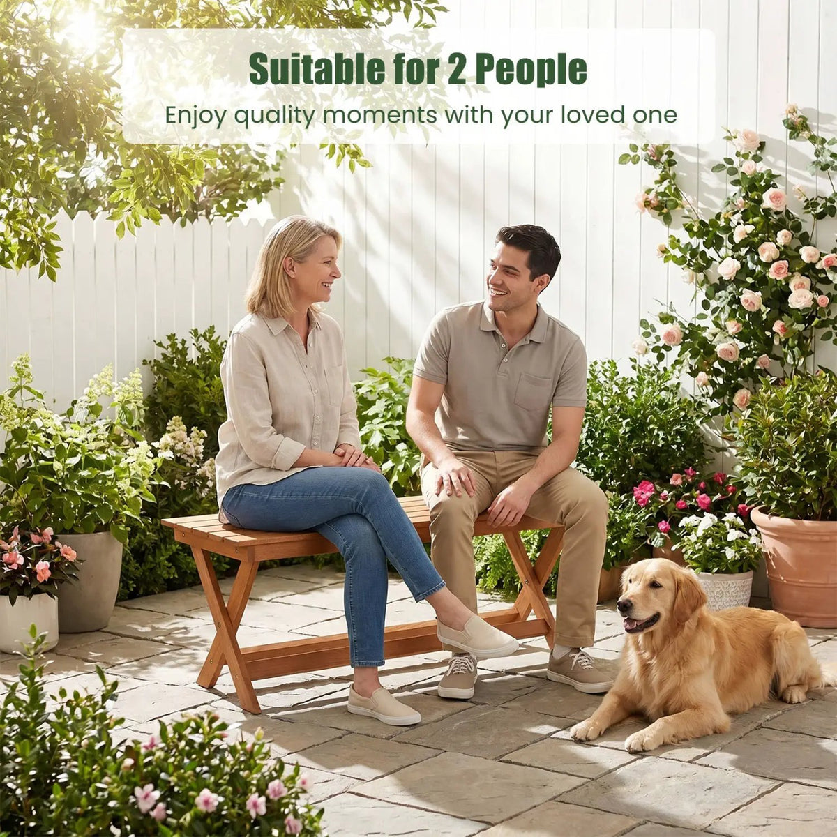 2-Seat Wooden Garden Patio Bench with X-Shaped Legs, photo 13 of 14