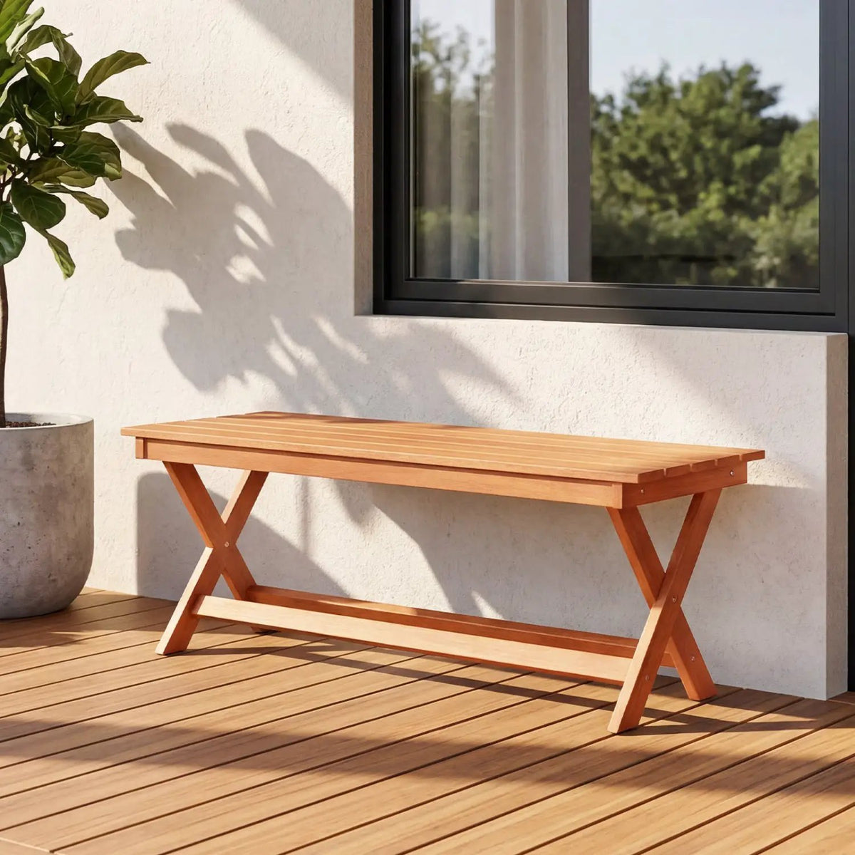 2-Seat Wooden Garden Patio Bench with X-Shaped Legs, photo 11 of 14
