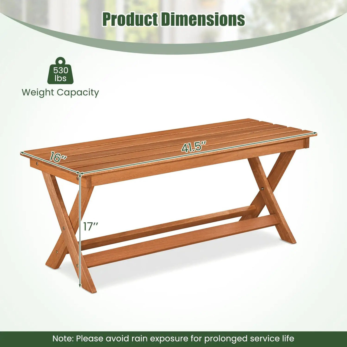 2-Seat Wooden Garden Patio Bench with X-Shaped Legs, photo 10 of 14
