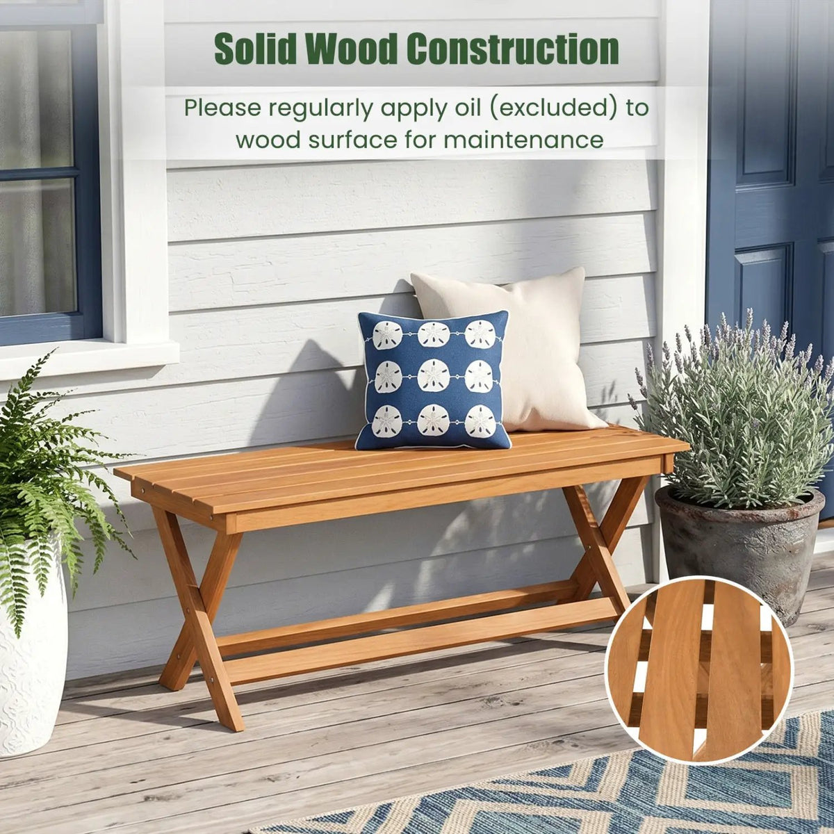 2-Seat Wooden Garden Patio Bench with X-Shaped Legs, photo 4 of 14