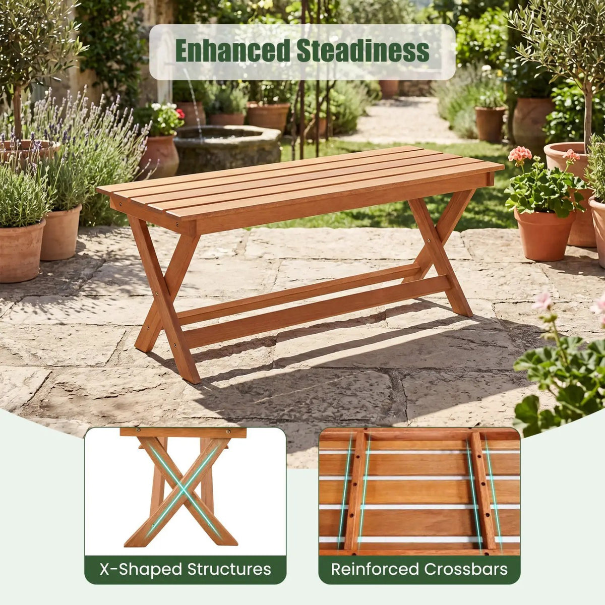 2-Seat Wooden Garden Patio Bench with X-Shaped Legs, photo 6 of 14