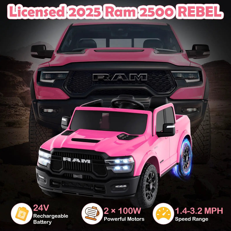 2 Seater 24V Ride on Toy for Big Kids Licensed Ram Truck with Remote and Music by DirectDeals