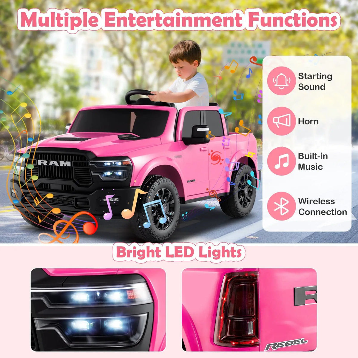 2 Seater 24V Ride on Toy for Big Kids Licensed Ram Truck with Remote and Music, photo 32 of 32