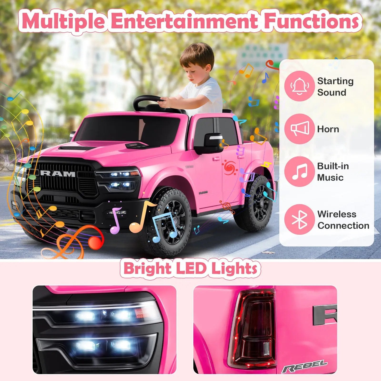 2 Seater 24V Ride on Toy for Big Kids Licensed Ram Truck with Remote and Music by DirectDeals