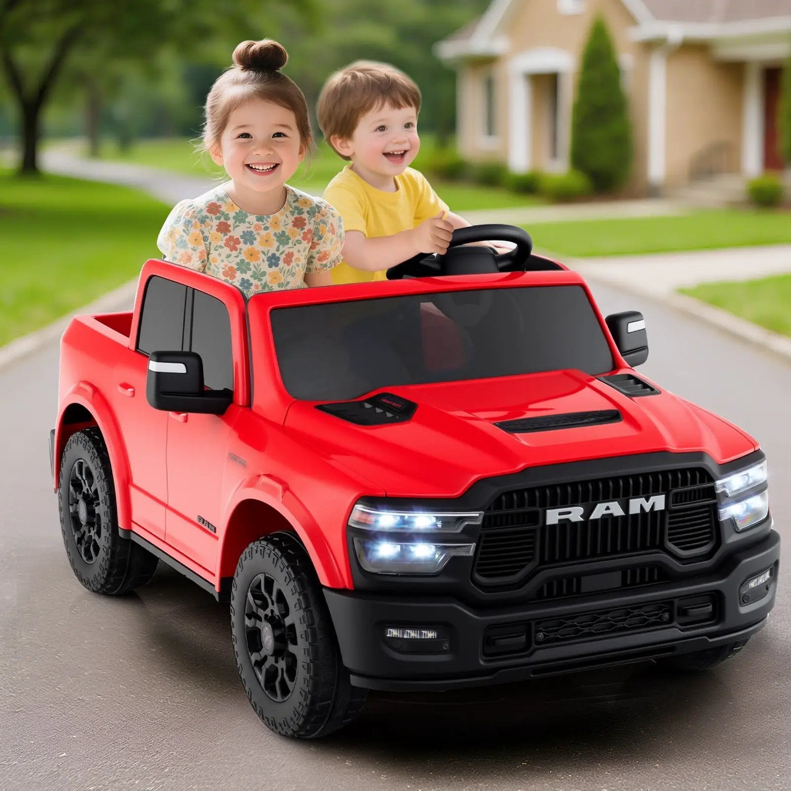 2 Seater 24V Ride on Toy for Big Kids Licensed Ram Truck with Remote and Music by DirectDeals
