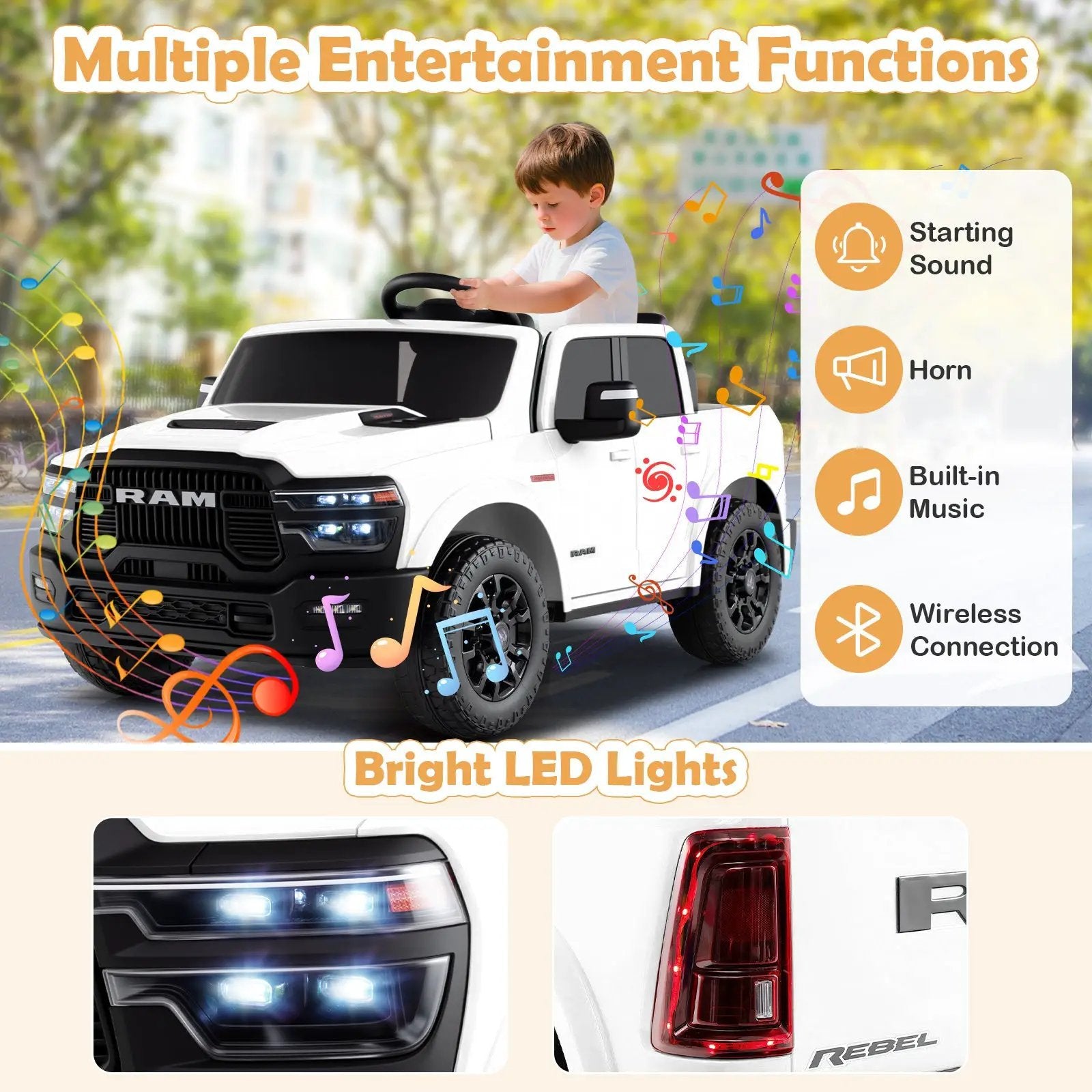 2 Seater 24V Ride on Toy for Big Kids Licensed Ram Truck with Remote and Music by DirectDeals