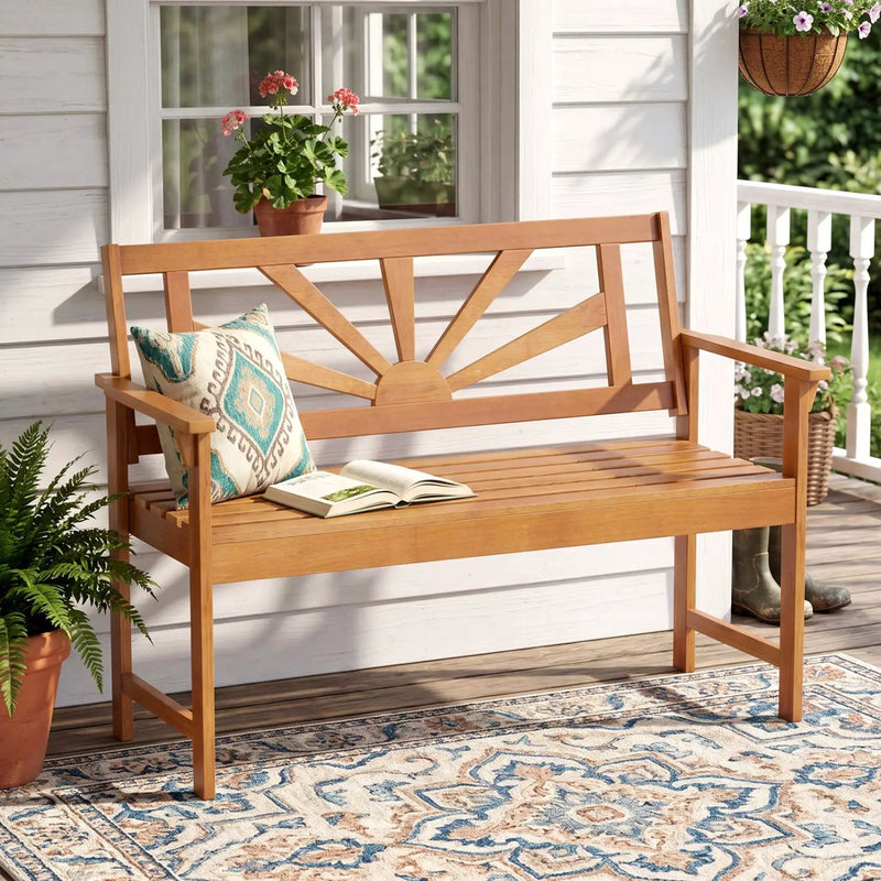 2-Seater Acacia Wood Loveseat Bench with Backrest by DirectDeals