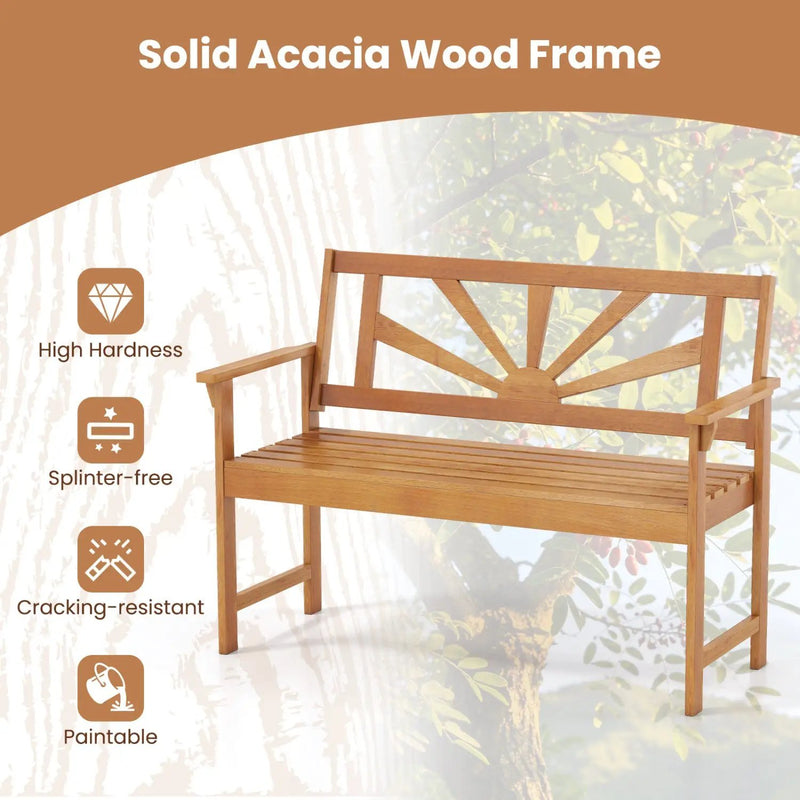 2-Seater Acacia Wood Loveseat Bench with Backrest by DirectDeals