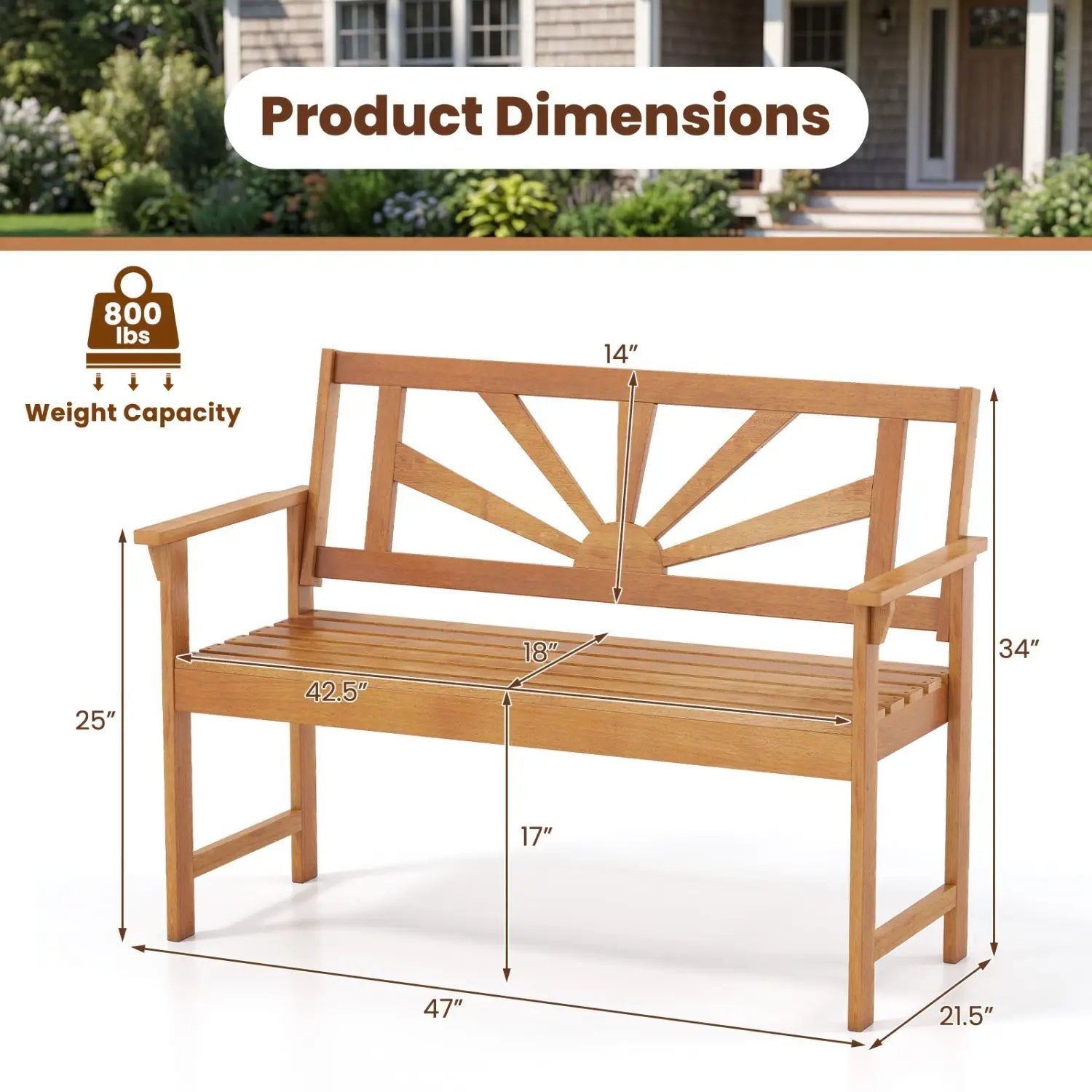 2-Seater Acacia Wood Loveseat Bench with Backrest by DirectDeals