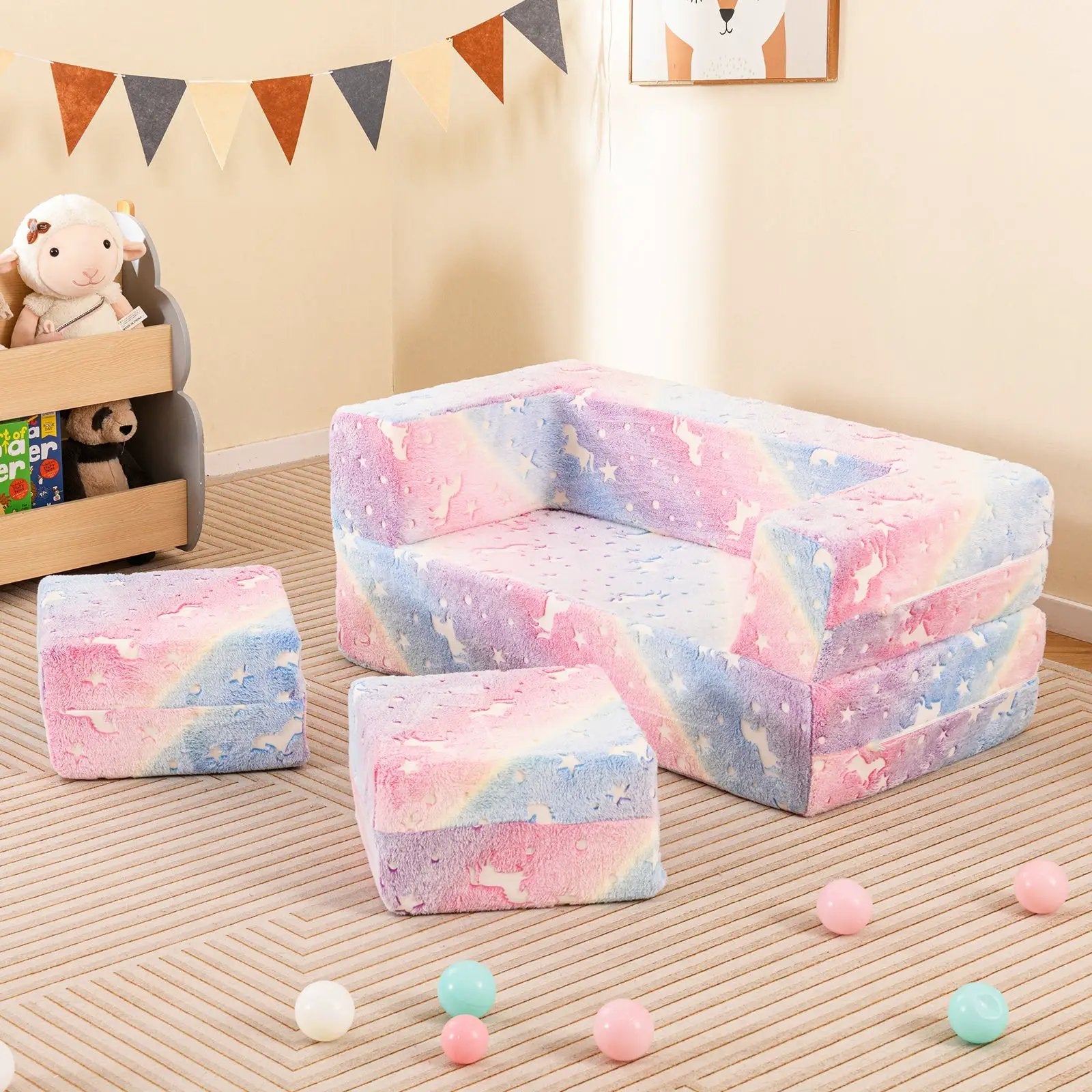 2 Seater Kids Play Couch with Removable and Machine Washable Flannel Cover by DirectDeals