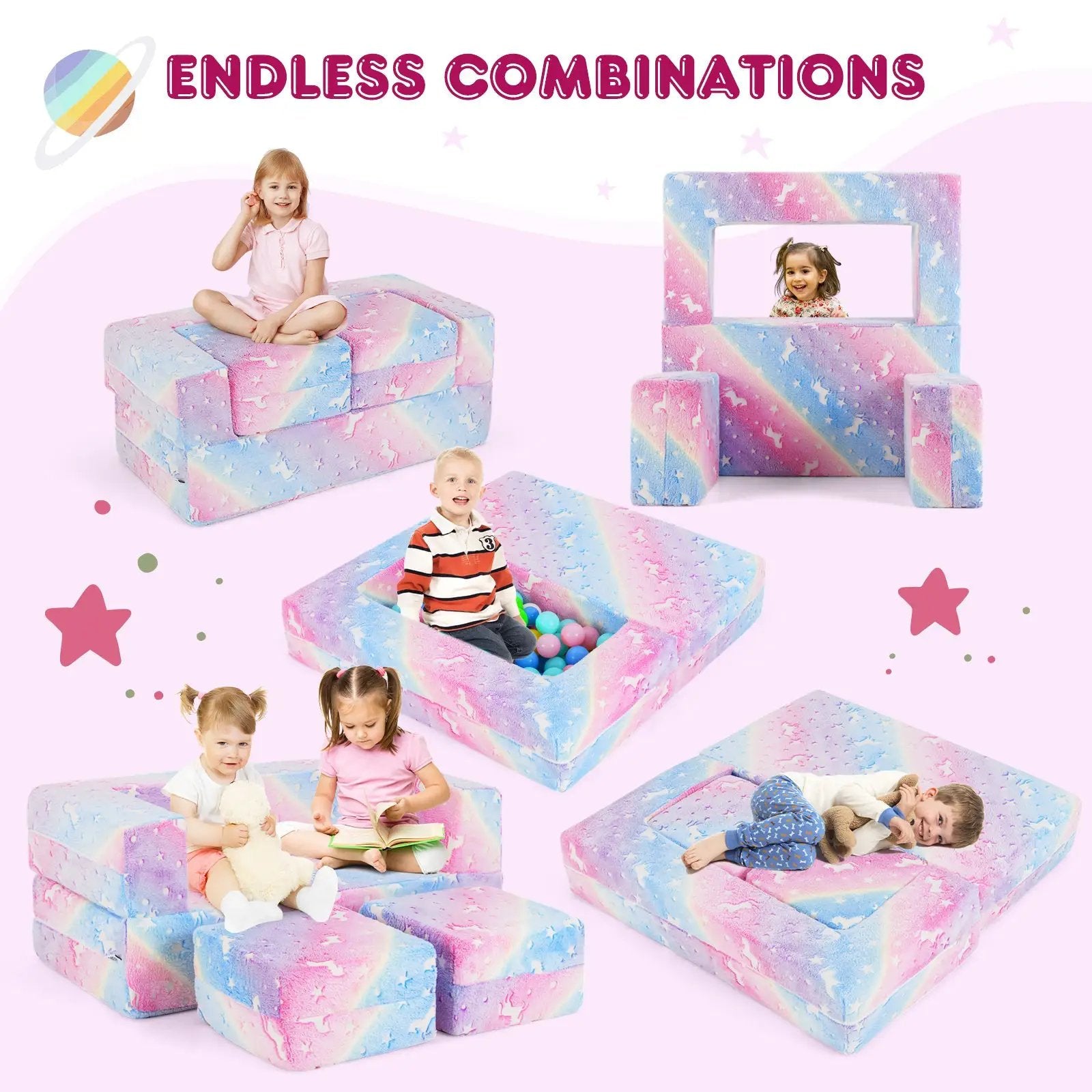 2 Seater Kids Play Couch with Removable and Machine Washable Flannel Cover by DirectDeals