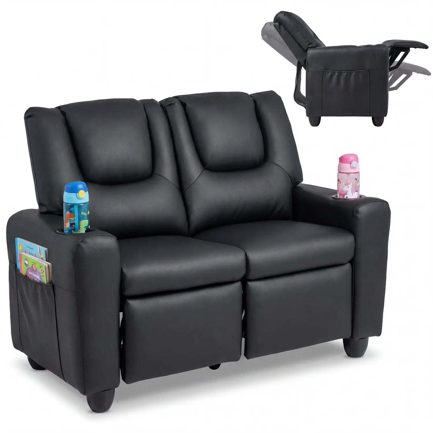 2-Seater Kids Recliner Double Toddler Sofa Chair with 2 Cup Holders by DirectDeals