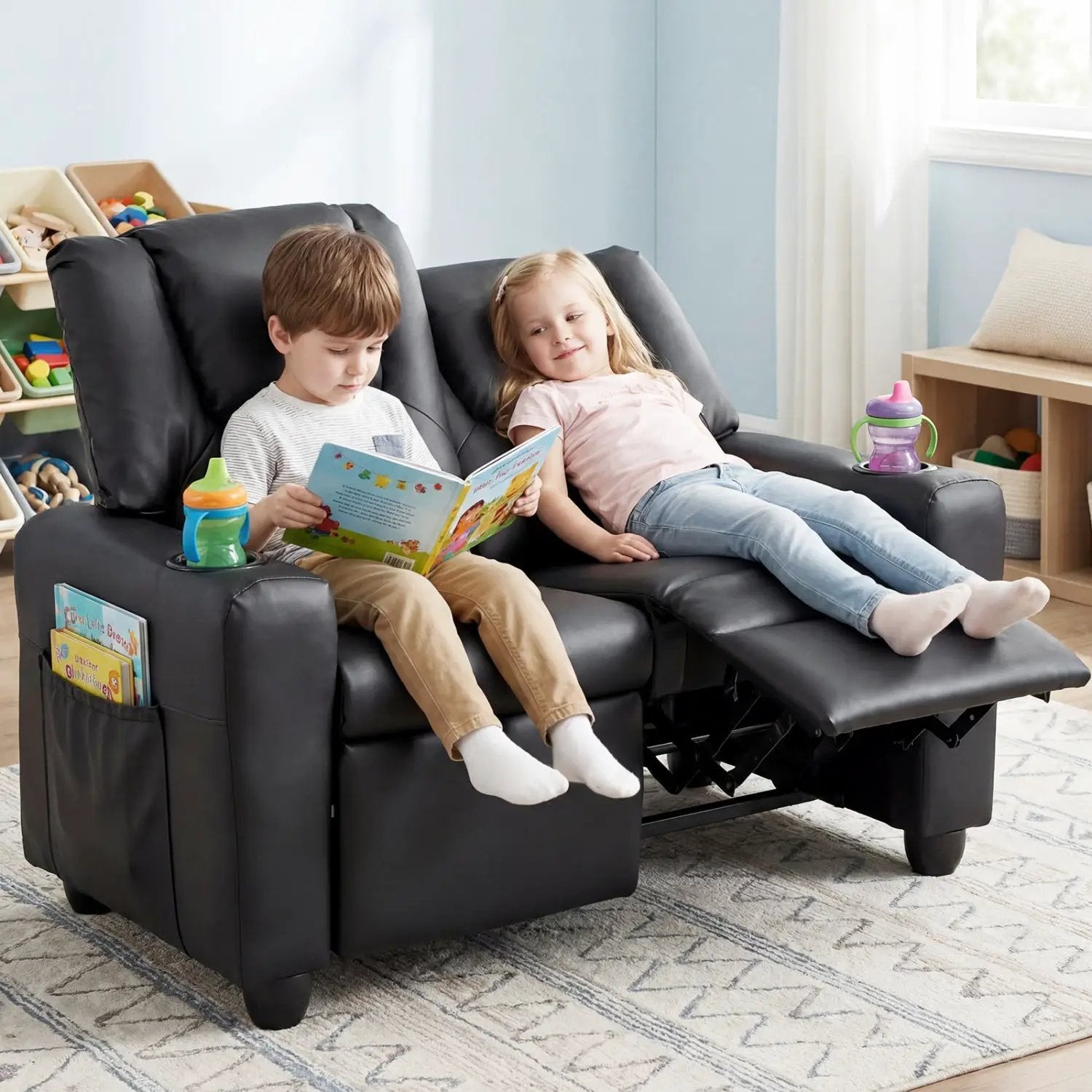 2-Seater Kids Recliner Double Toddler Sofa Chair with 2 Cup Holders by DirectDeals