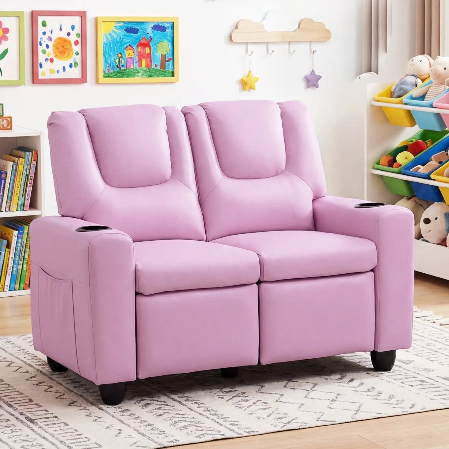 2-Seater Kids Recliner Double Toddler Sofa Chair with 2 Cup Holders by DirectDeals