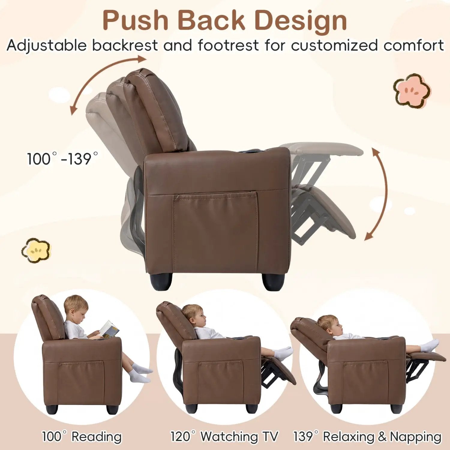 2-Seater Kids Recliner Double Toddler Sofa Chair with 2 Cup Holders by DirectDeals