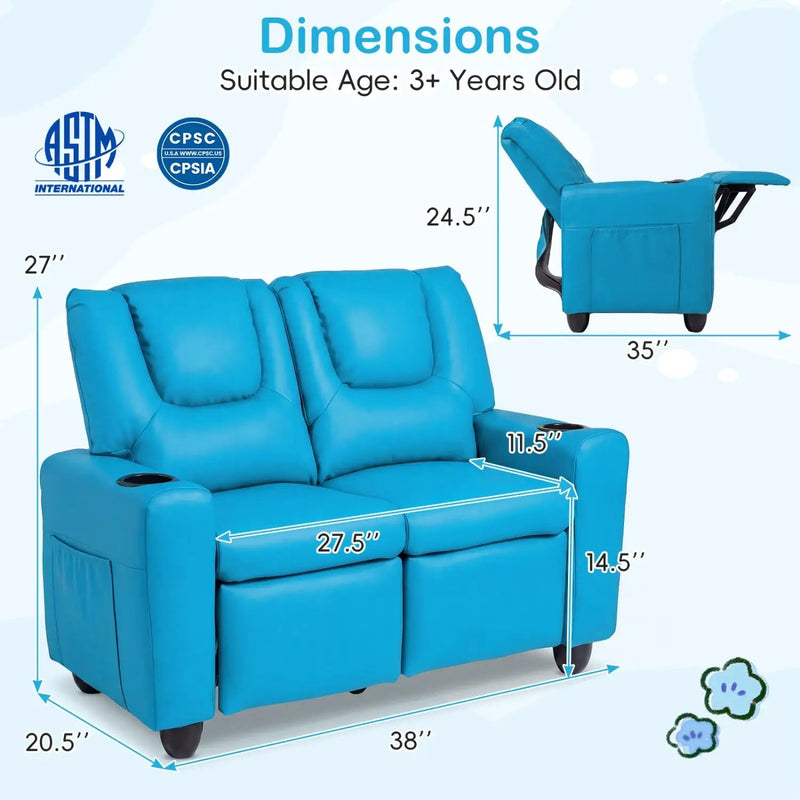 2-Seater Kids Recliner Double Toddler Sofa Chair with 2 Cup Holders by DirectDeals
