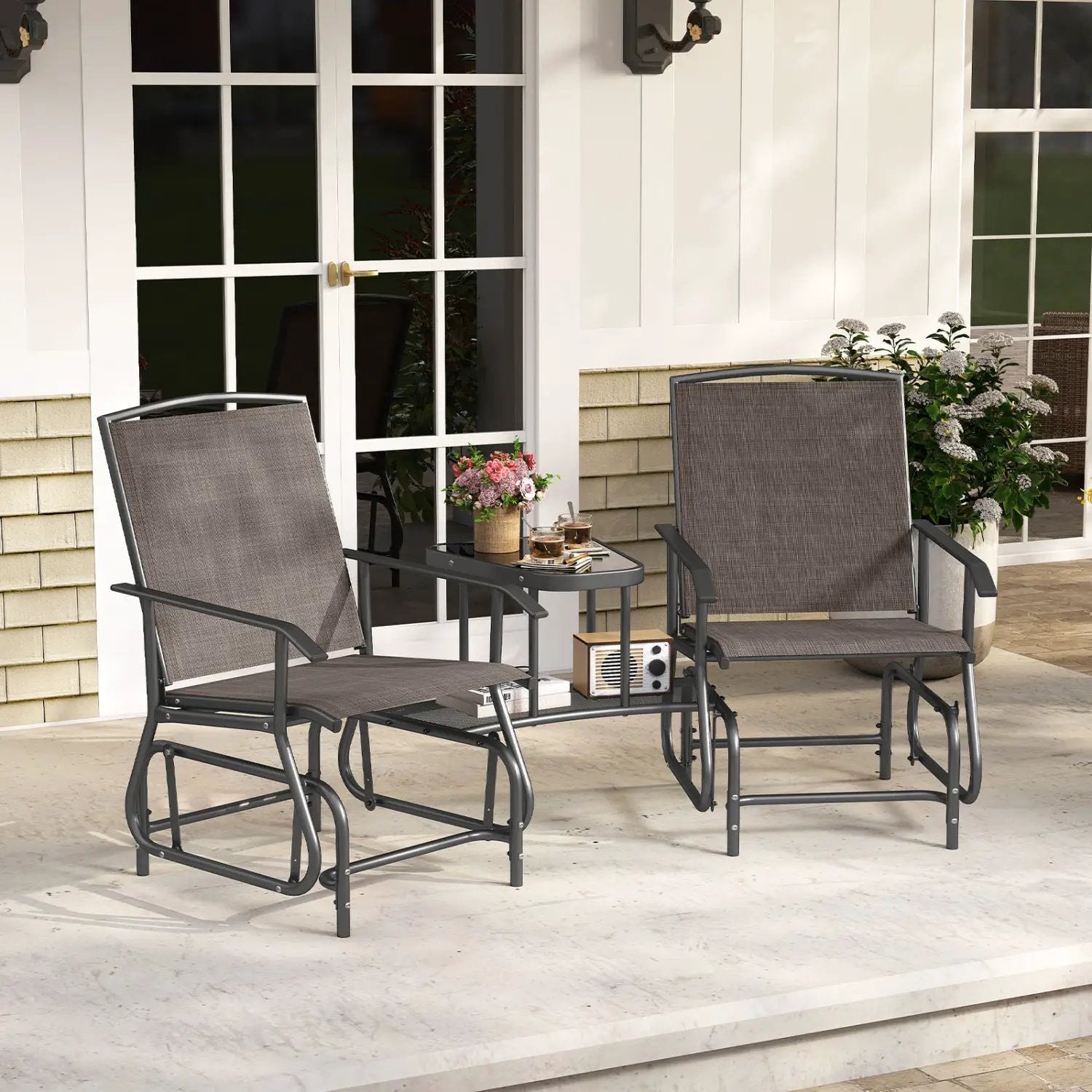 2-Seater Outdoor Glider Bench with Center Table by DirectDeals