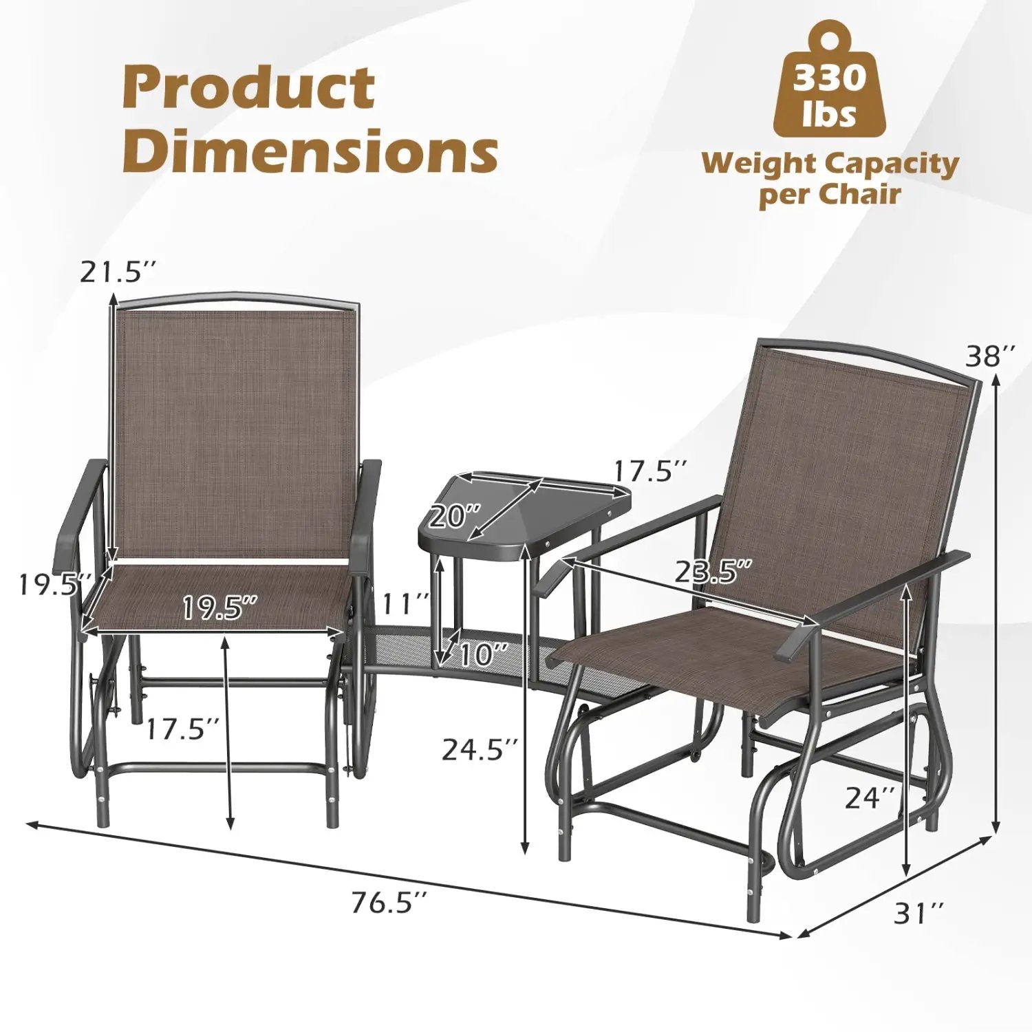 2-Seater Outdoor Glider Bench with Center Table by DirectDeals