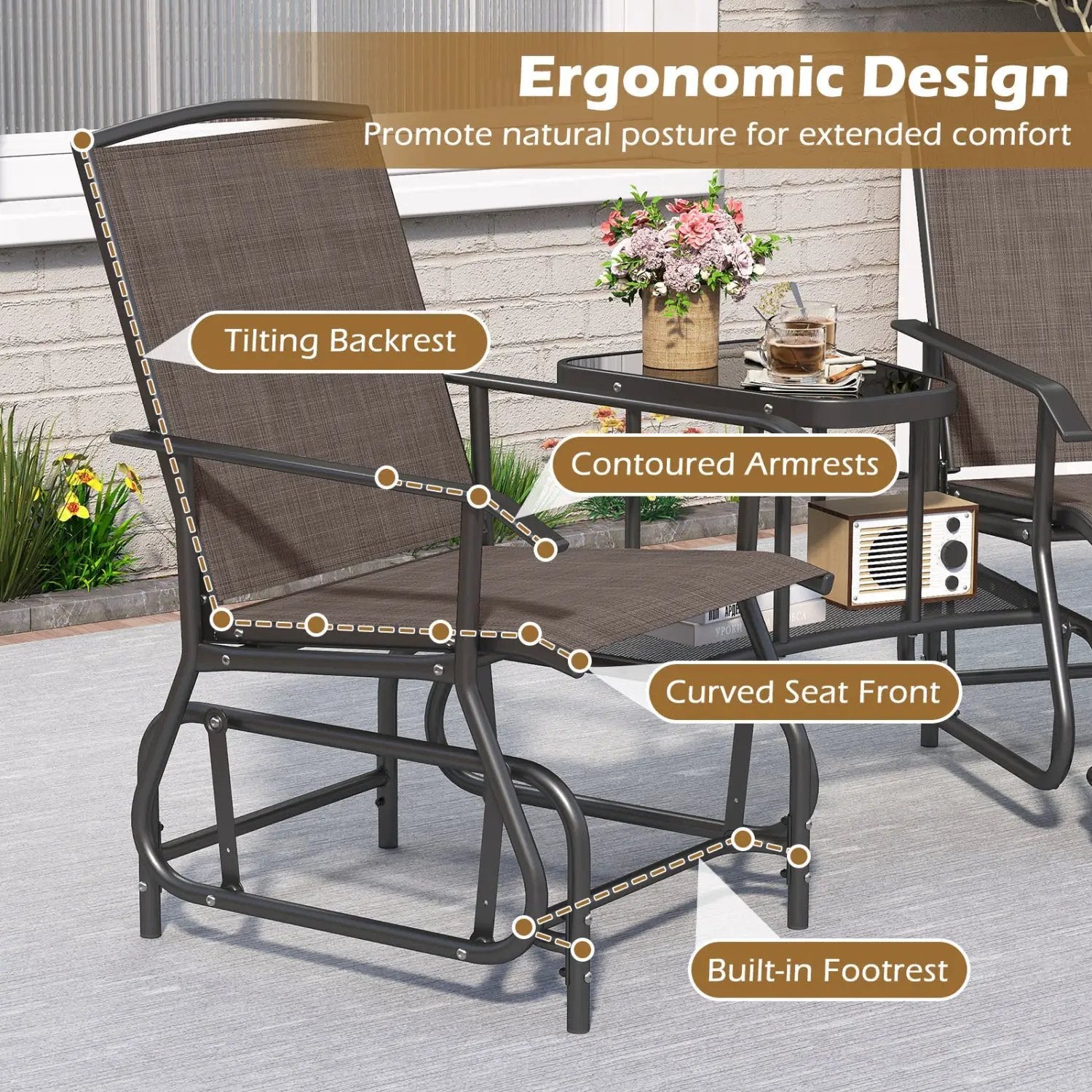 2-Seater Outdoor Glider Bench with Center Table by DirectDeals