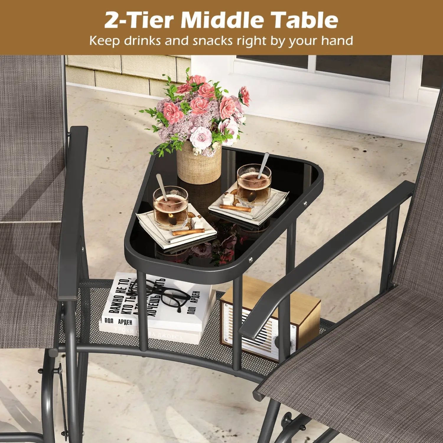 2-Seater Outdoor Glider Bench with Center Table by DirectDeals