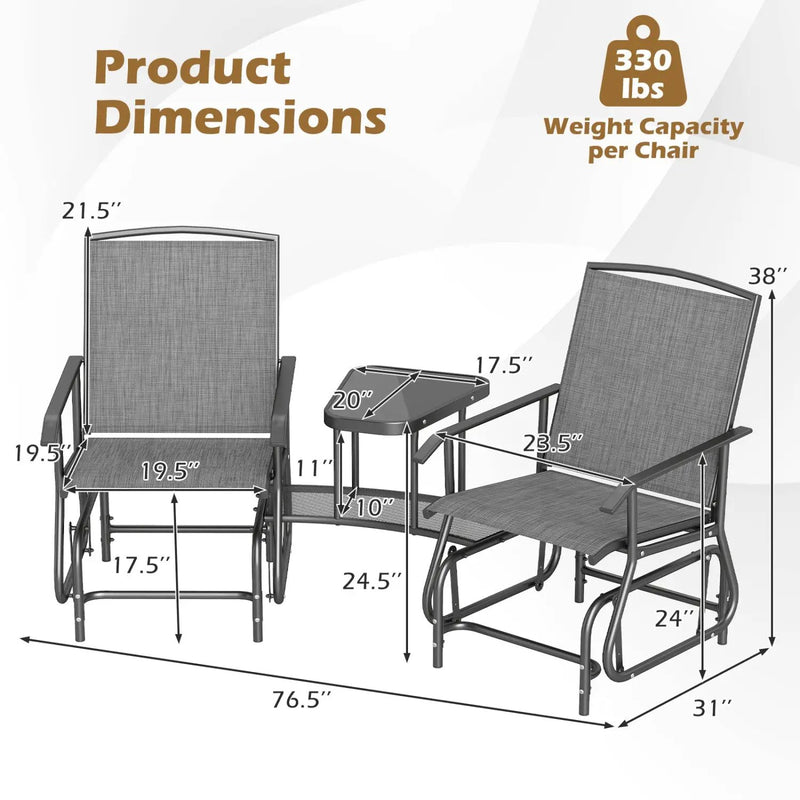 2-Seater Outdoor Glider Bench with Center Table by DirectDeals