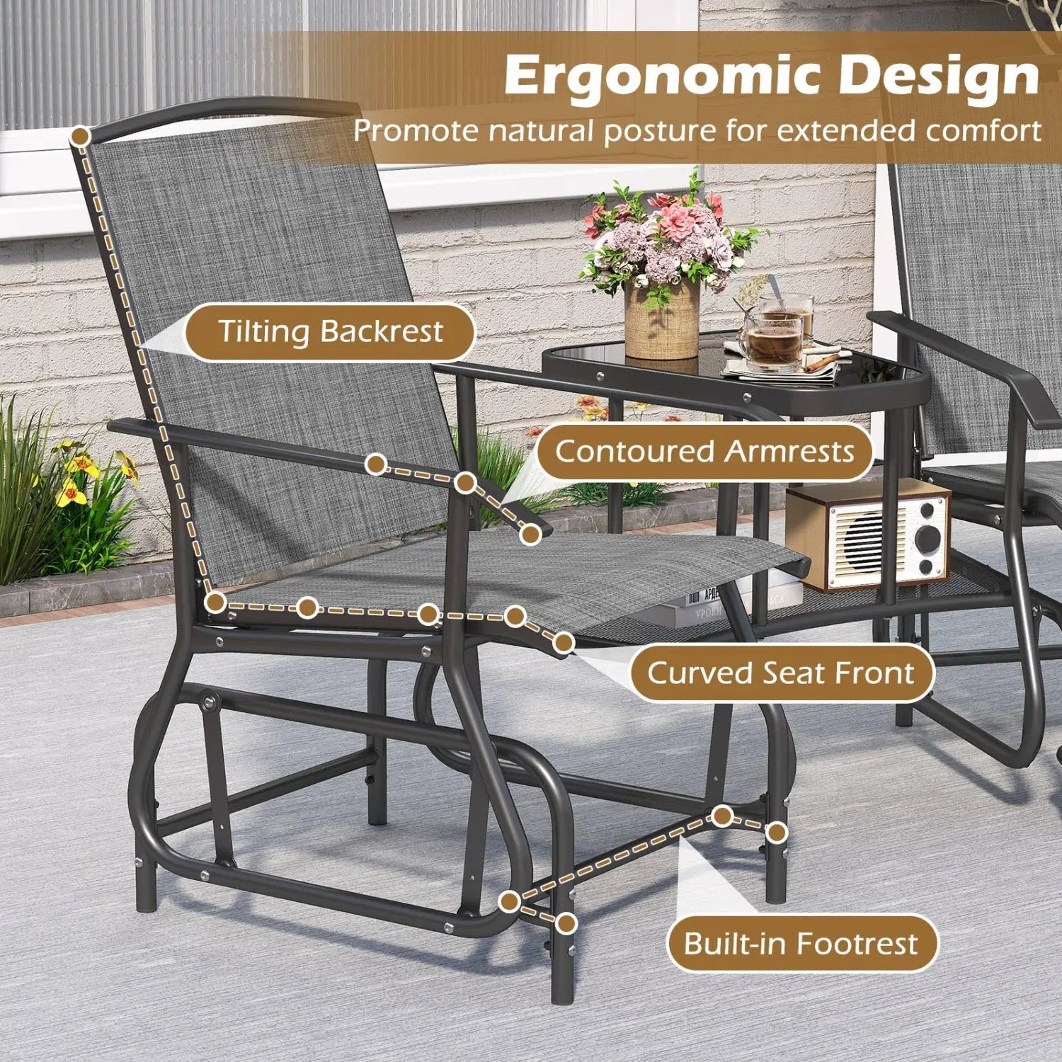 2-Seater Outdoor Glider Bench with Center Table by DirectDeals