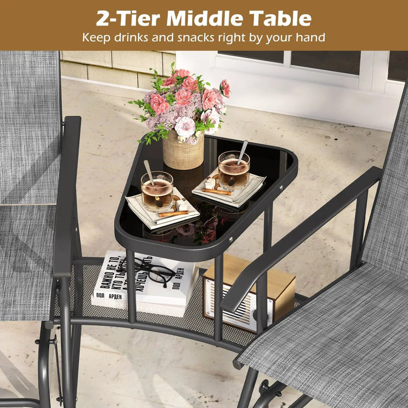 2-Seater Outdoor Glider Bench with Center Table by DirectDeals