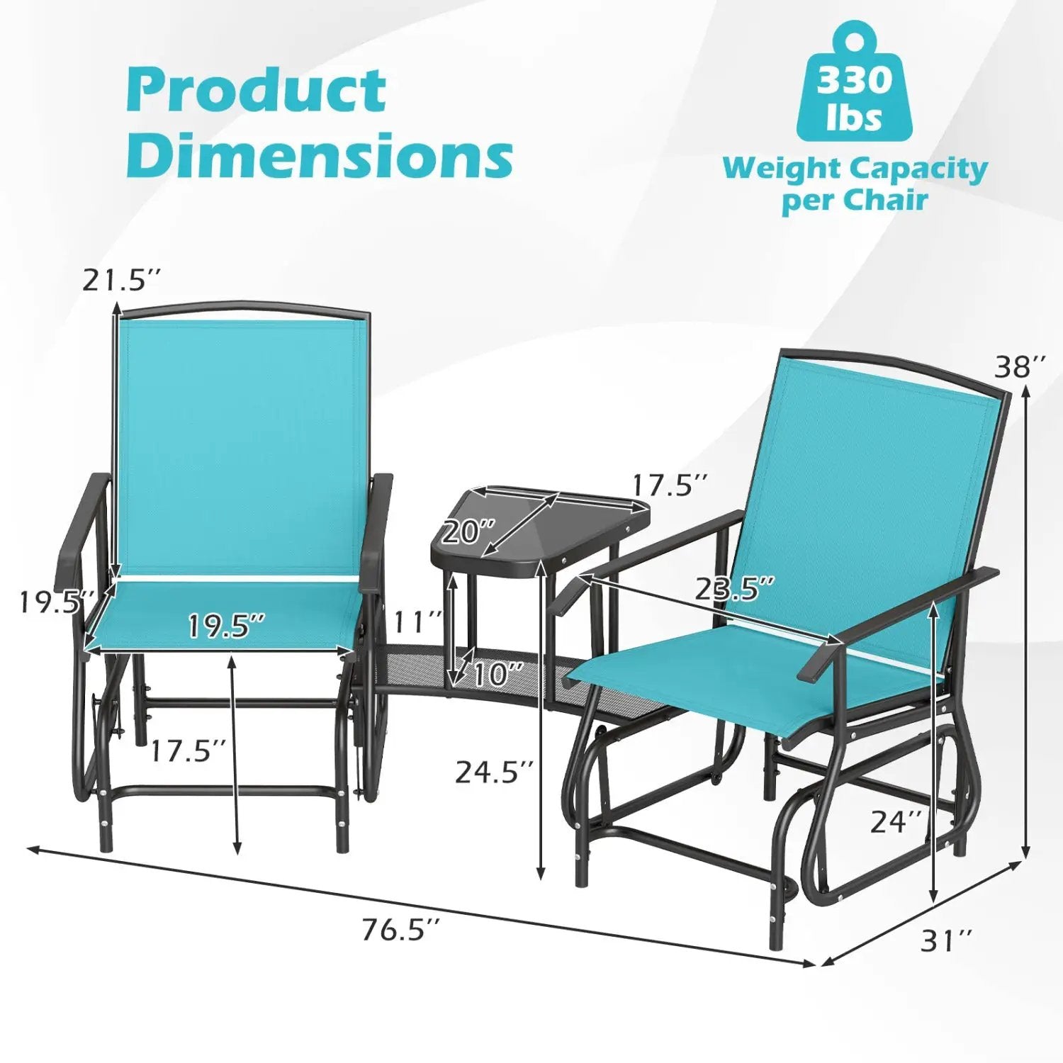 2-Seater Outdoor Glider Bench with Center Table by DirectDeals