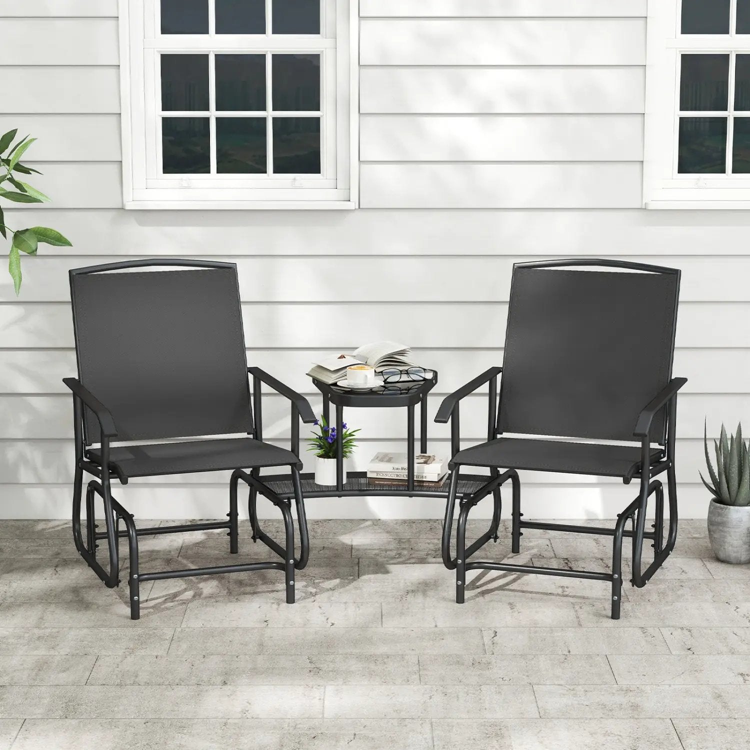 2-Seater Outdoor Glider Bench with Center Table by DirectDeals