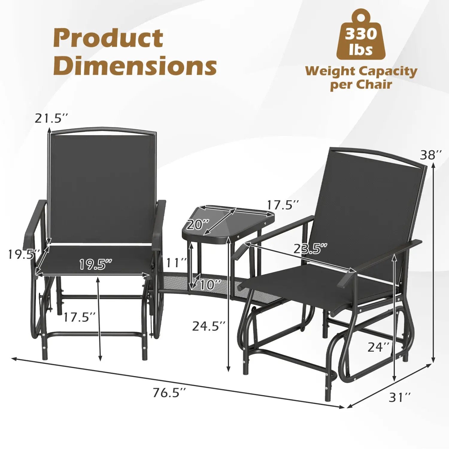 2-Seater Outdoor Glider Bench with Center Table by DirectDeals