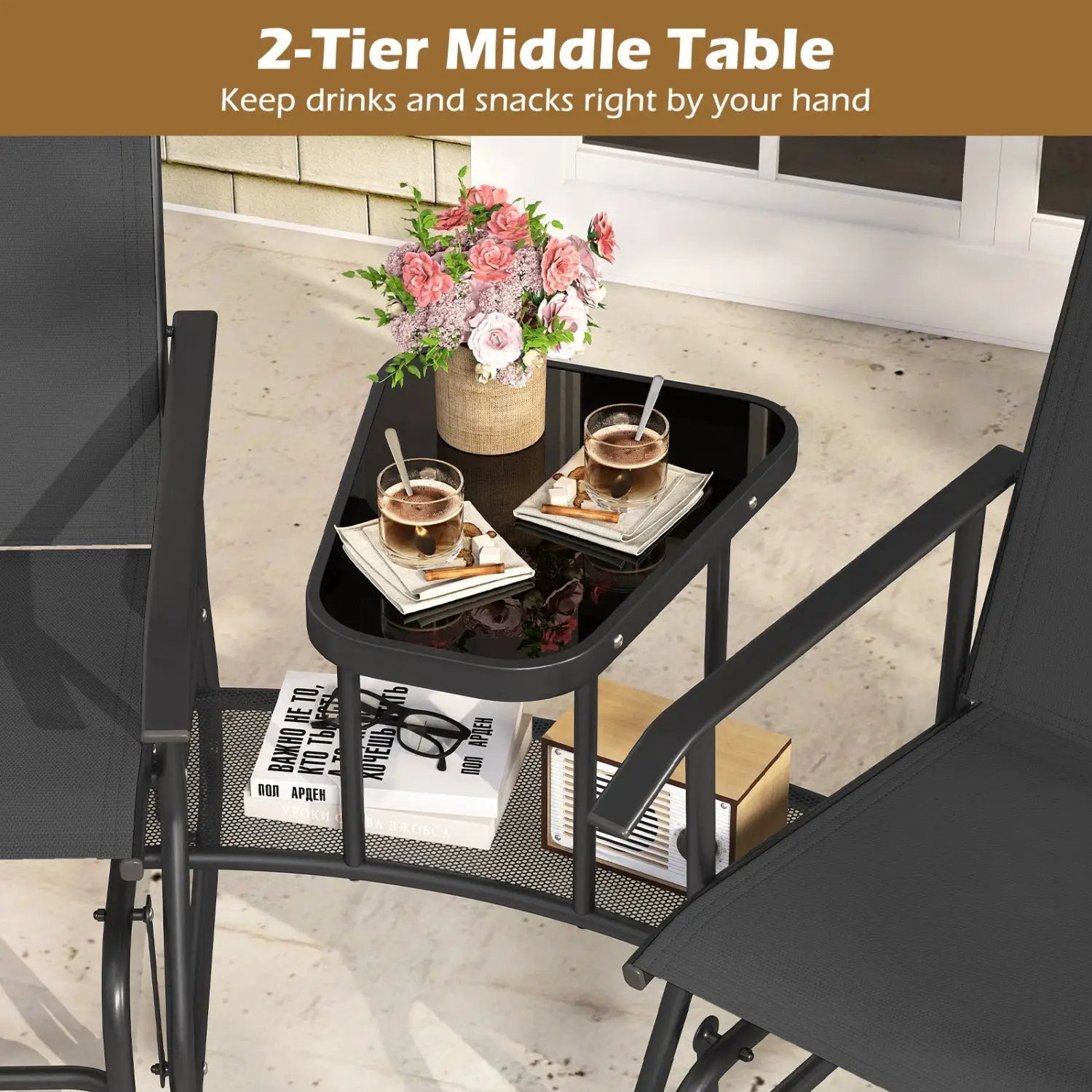 2-Seater Outdoor Glider Bench with Center Table by DirectDeals