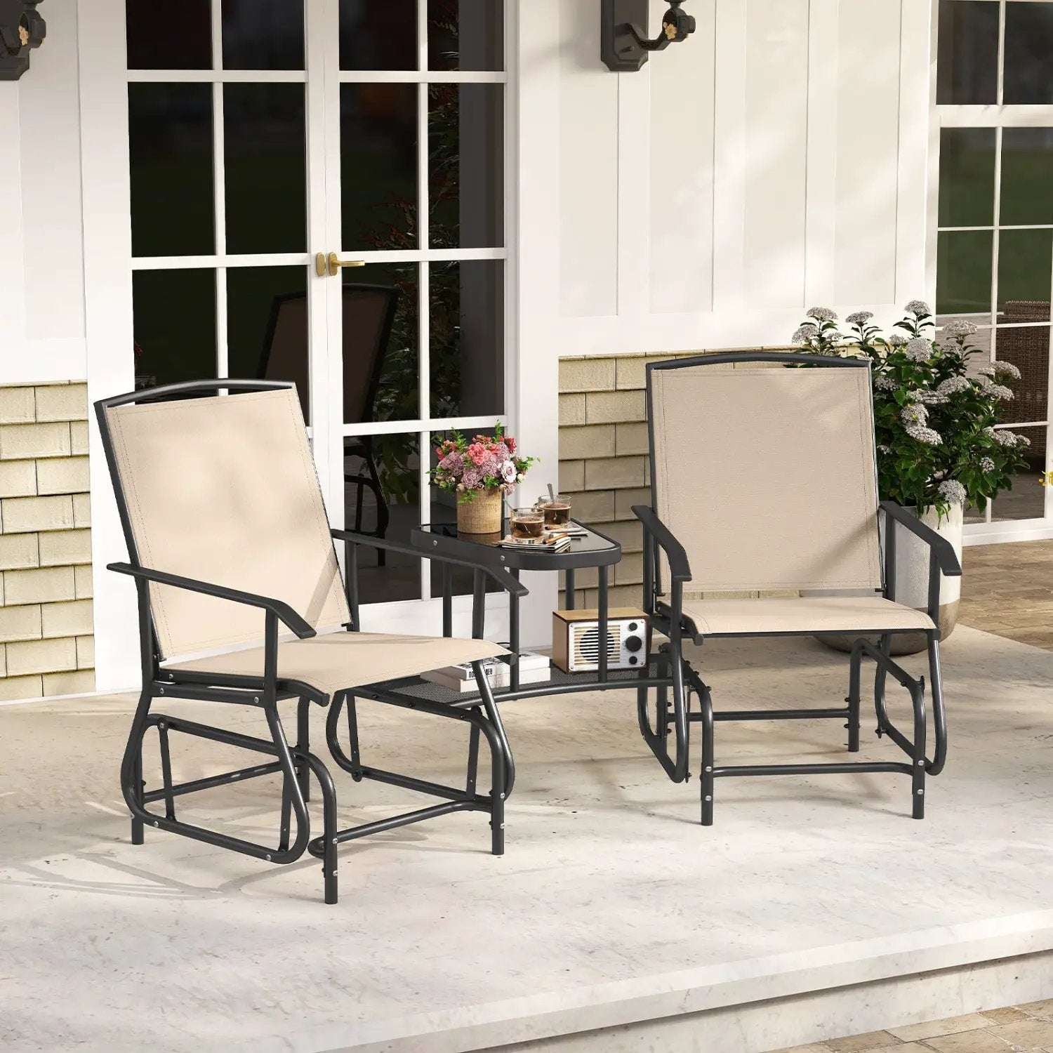 2-Seater Outdoor Glider Bench with Center Table by DirectDeals
