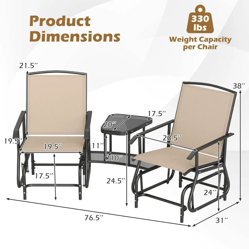 2-Seater Outdoor Glider Bench with Center Table by DirectDeals